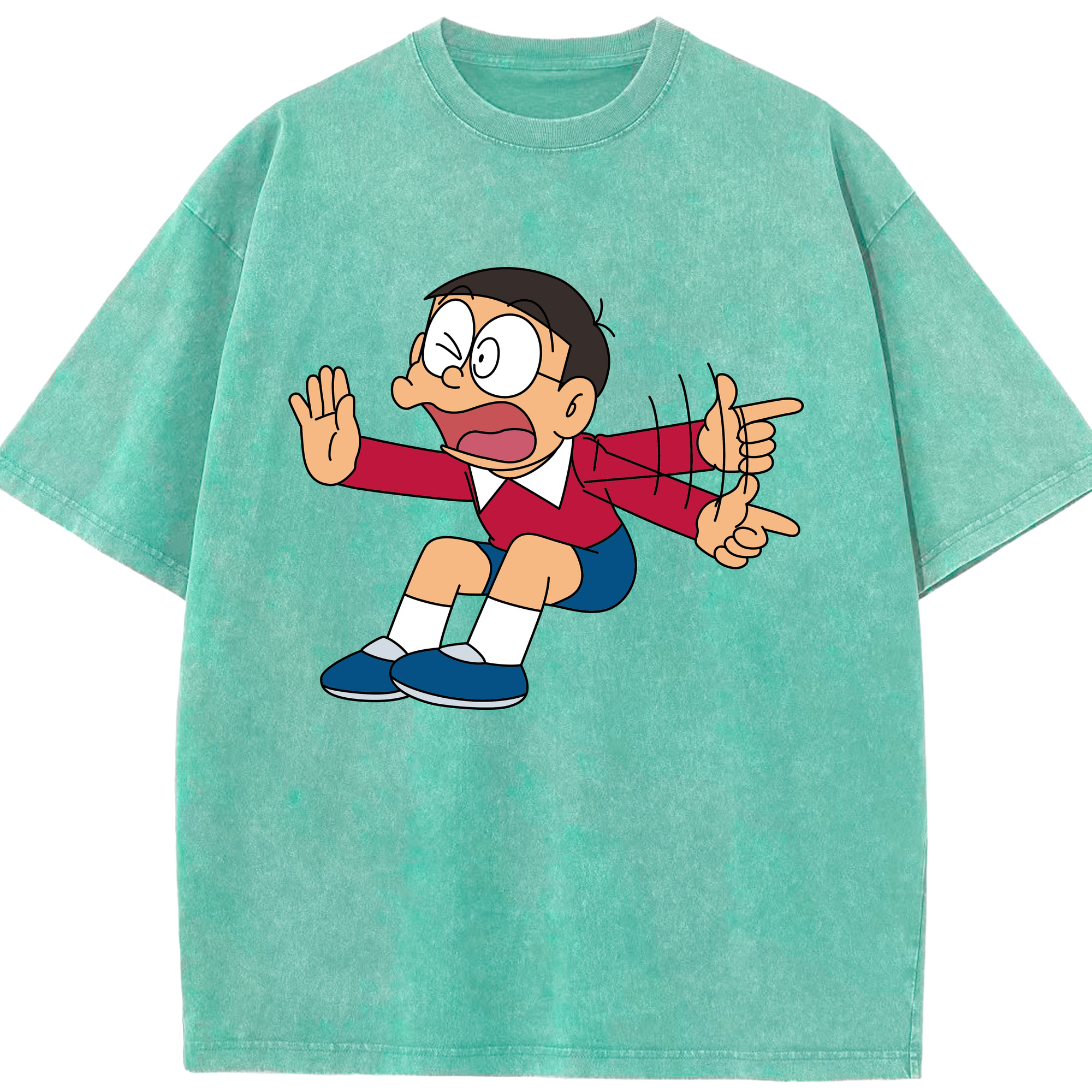 （画像用） ドラえもん 野比 のび太 Doraemon Nobita Nobi 綿100% ヴィンテージ風 半袖Tシャツ（フロントプリント）